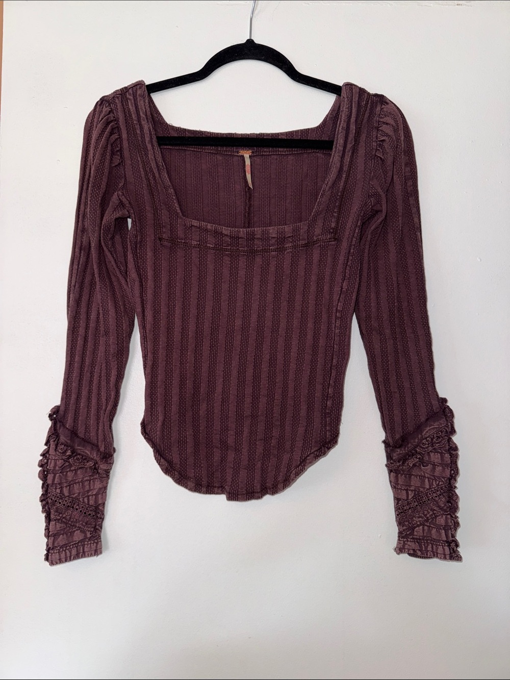 Free People Women’s Square Neck Long Sleeve Top in Chocolate